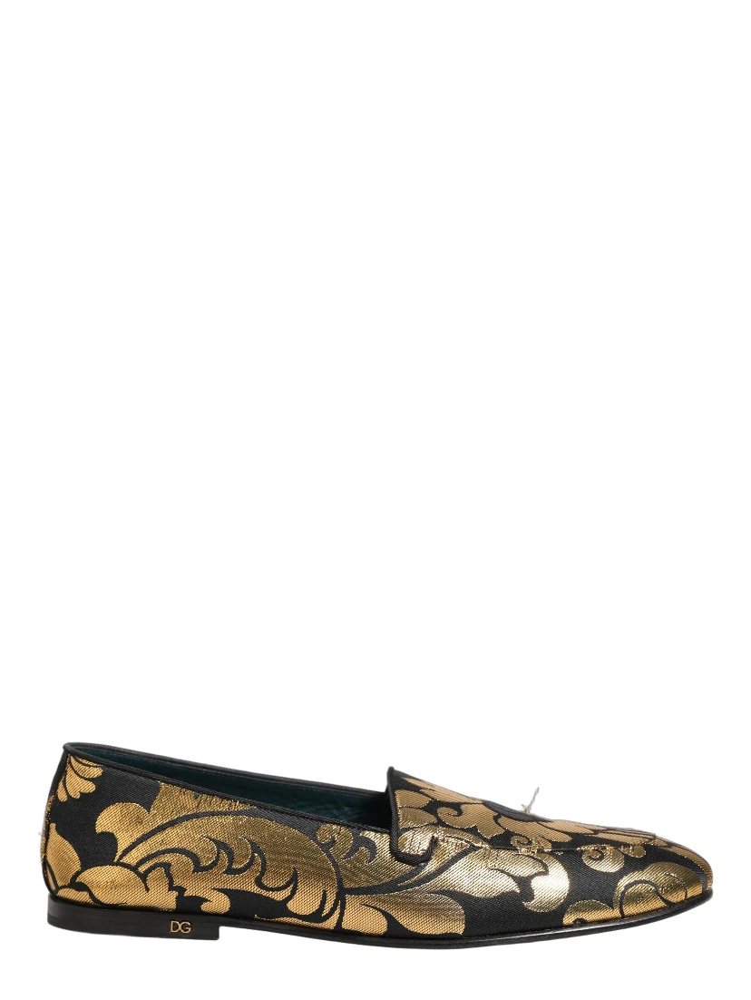 Black Gold Floral Jacquard Dress Loafers Shoes