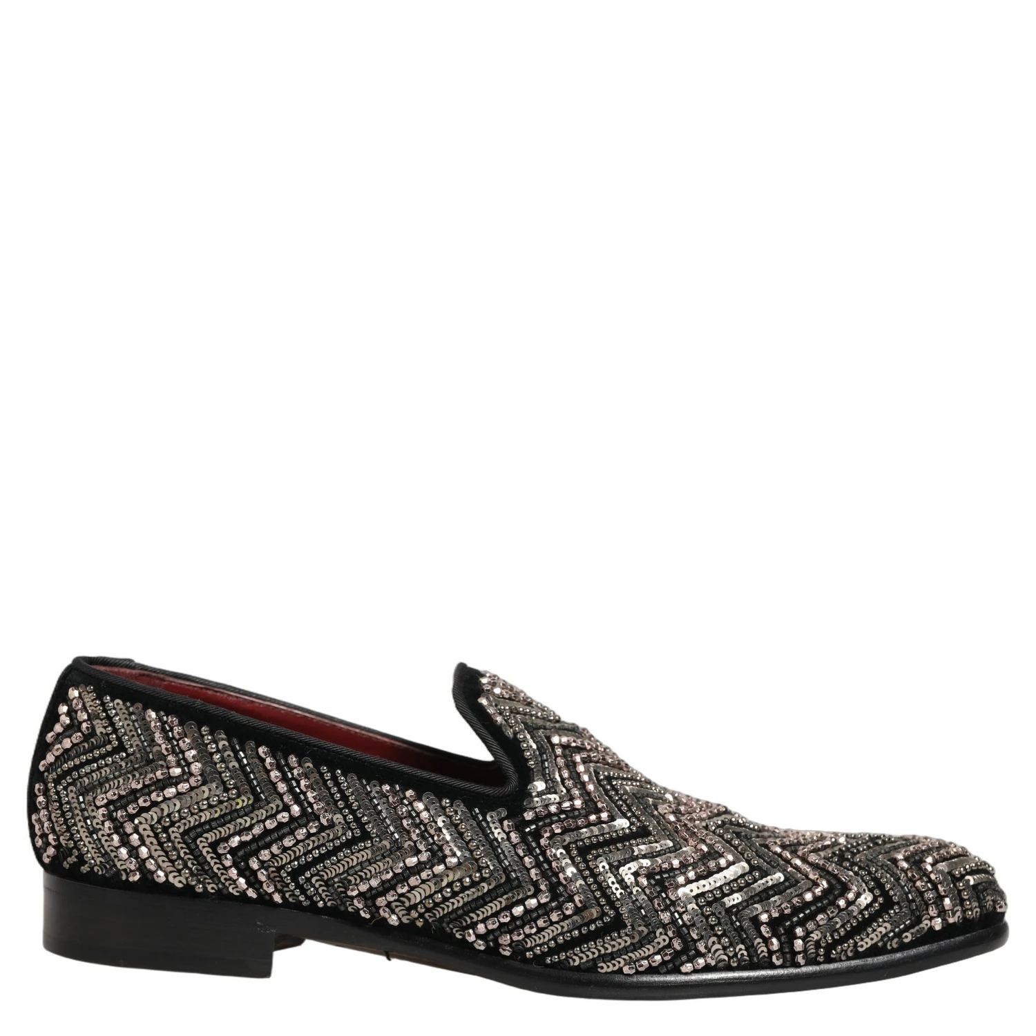 Black Velvet Floral Embellished Loafers Shoes