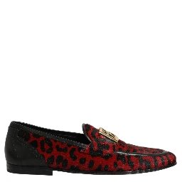 Red Leopard Print Pony Hair Dress Loafers Shoes