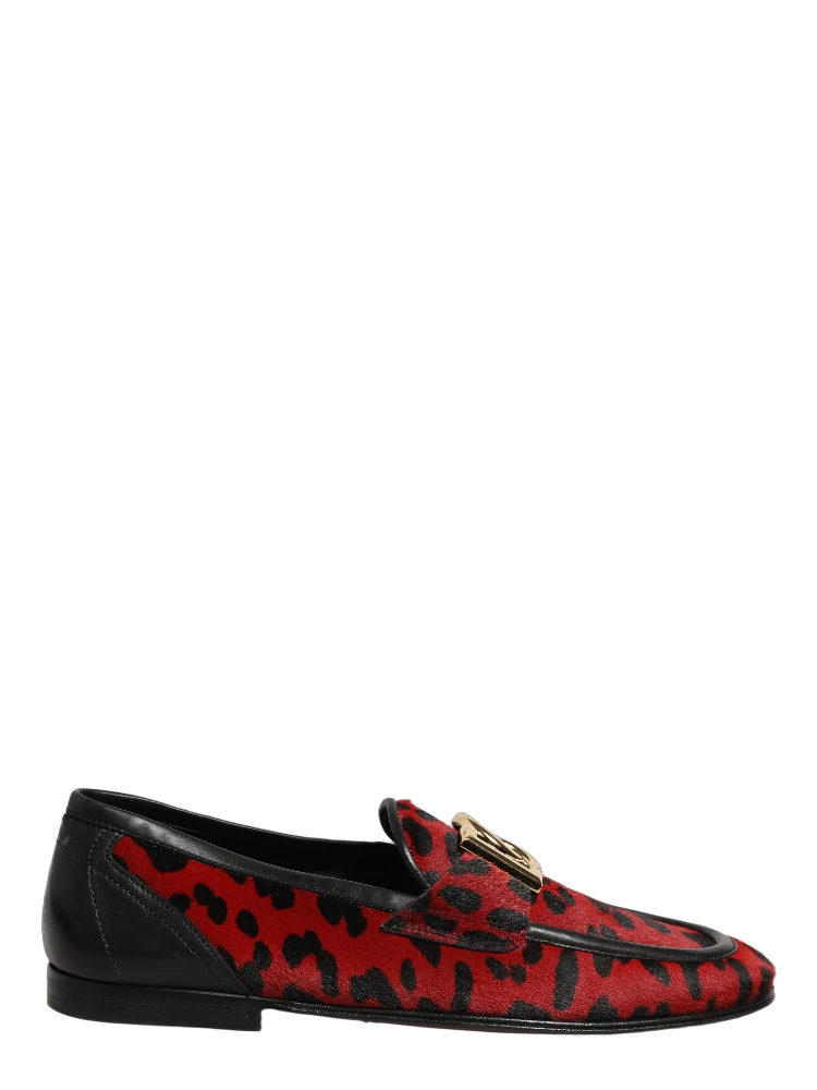 Red Leopard Print Pony Hair Dress Loafers Shoes alternative