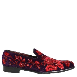 Violet Red Bead Embellished Loafers Shoes