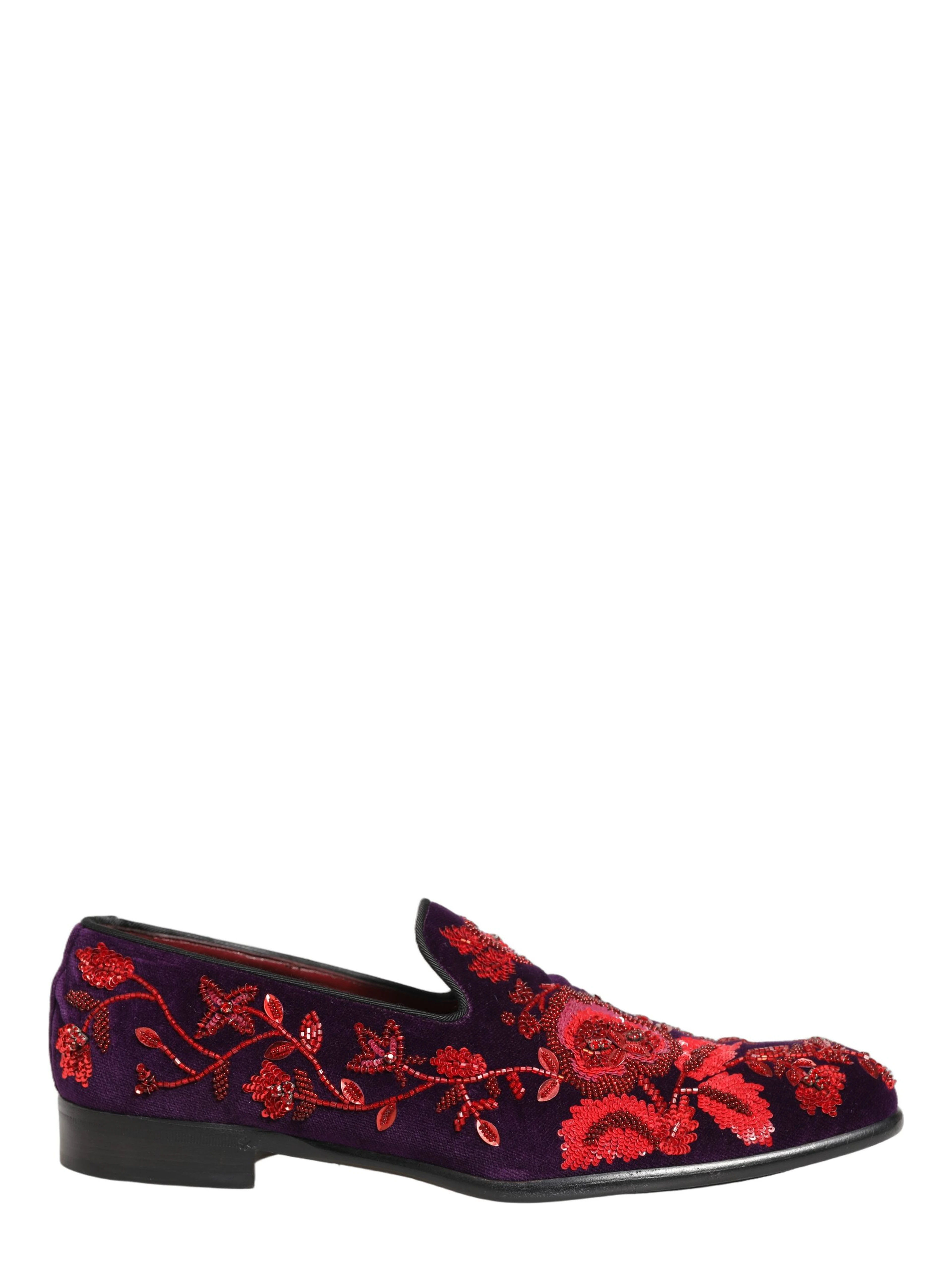 Violet Red Bead Embellished Loafers Shoes