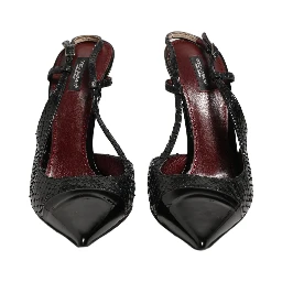Black Exotic Patent Leather Slingback Pumps Shoes