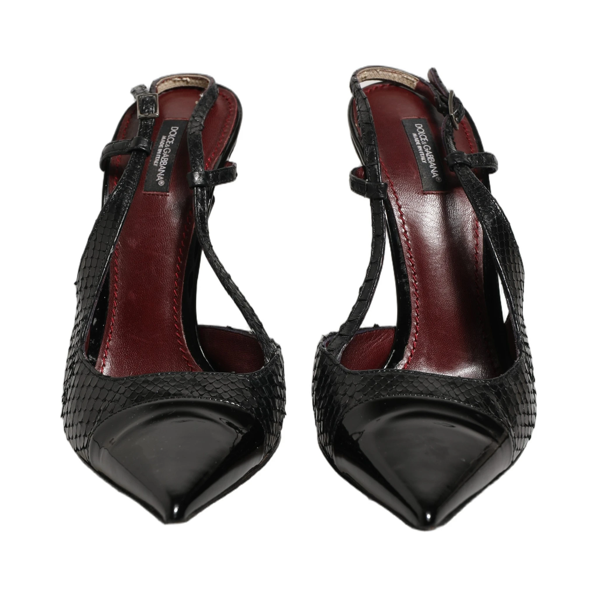 Black Exotic Patent Leather Slingback Pumps Shoes