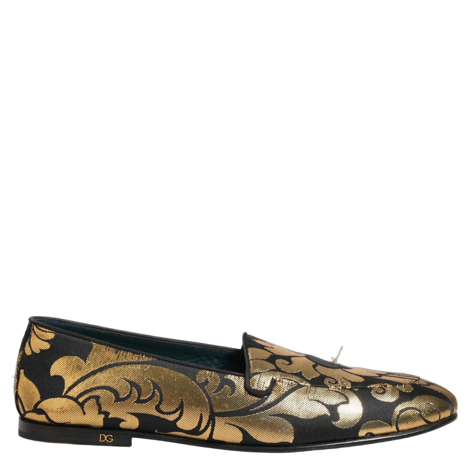 Black Gold Floral Jacquard Dress Loafers Shoes