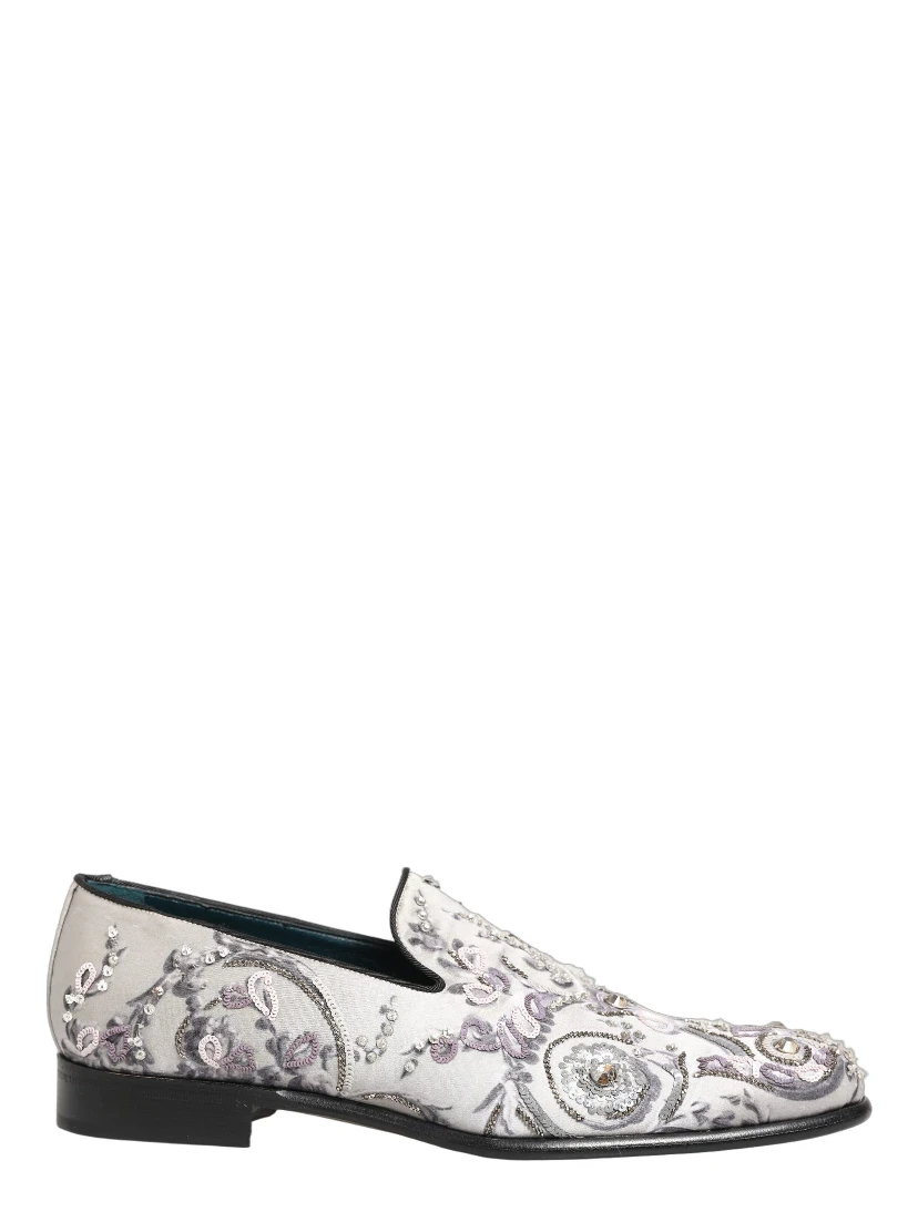 White Sequined Formal Slip On Loafers Shoes