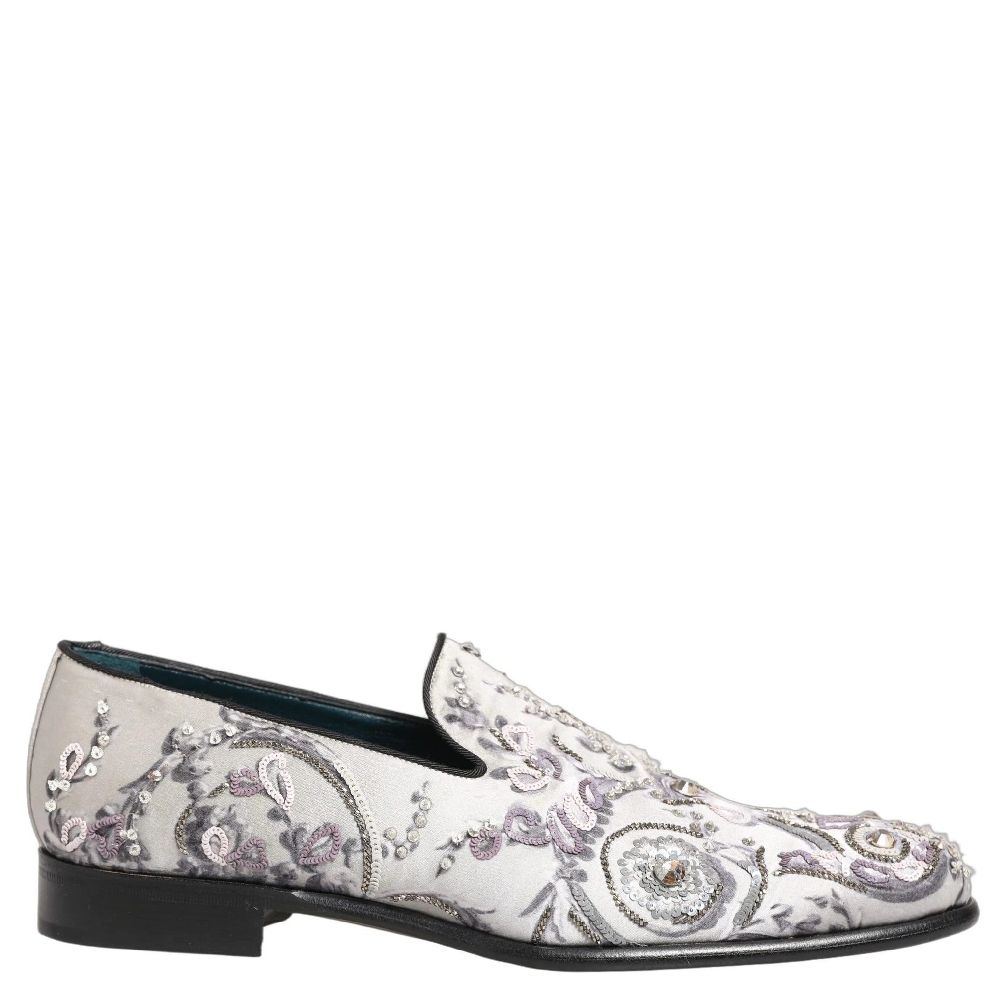 White Sequined Formal Slip On Loafers Shoes