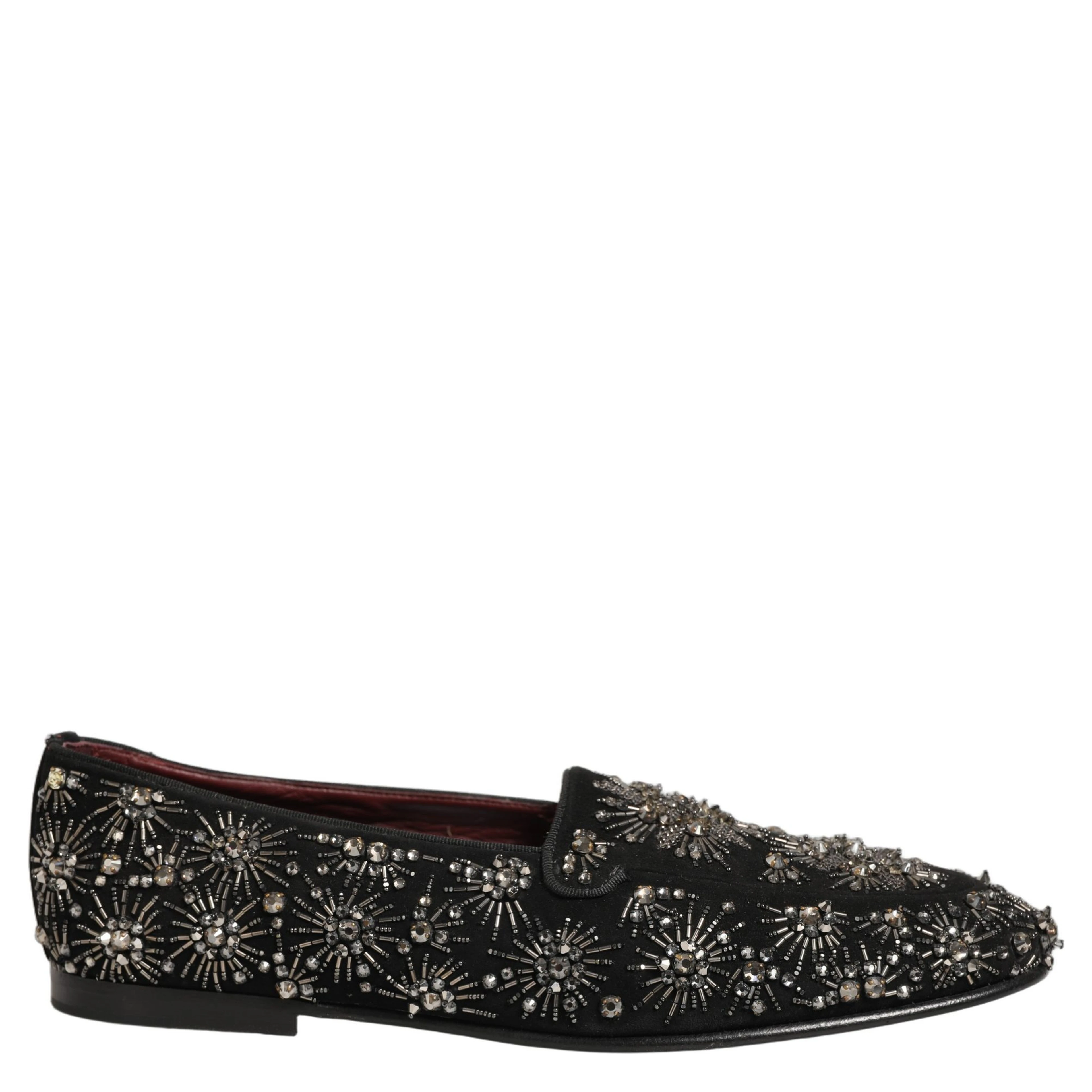 Black Crystal Embellished Dress Loafers Shoes