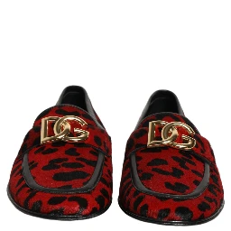 Red Leopard Print Pony Hair Dress Loafers Shoes