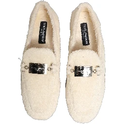 White Fur Shearling Men Dress Loafers Shoes