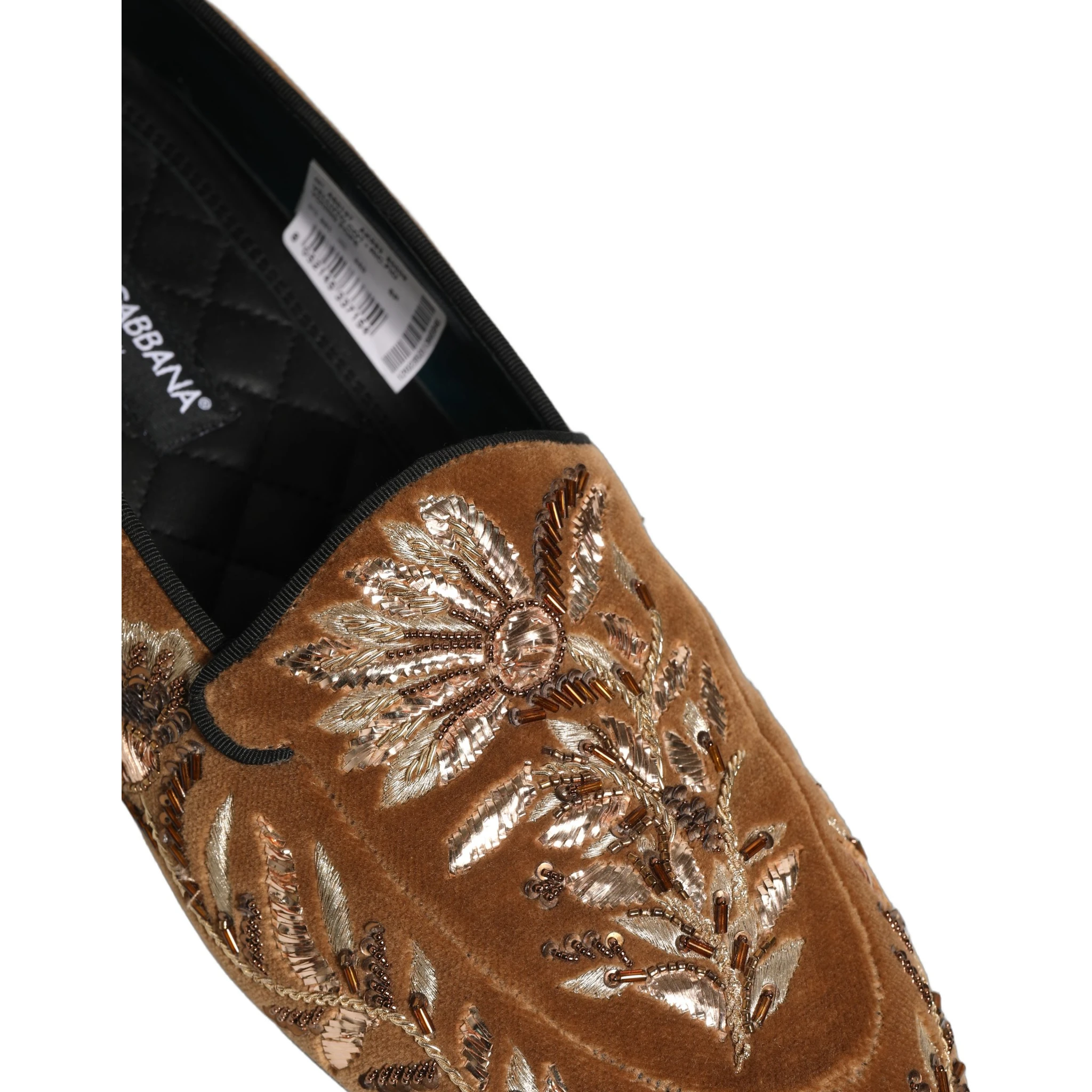 Brown Velvet Floral Embroidery Loafers Shoes