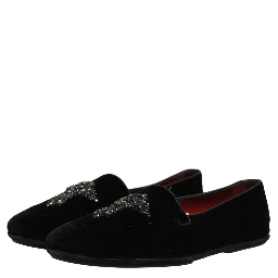 Black Suede Embellished Dress Loafers Shoes