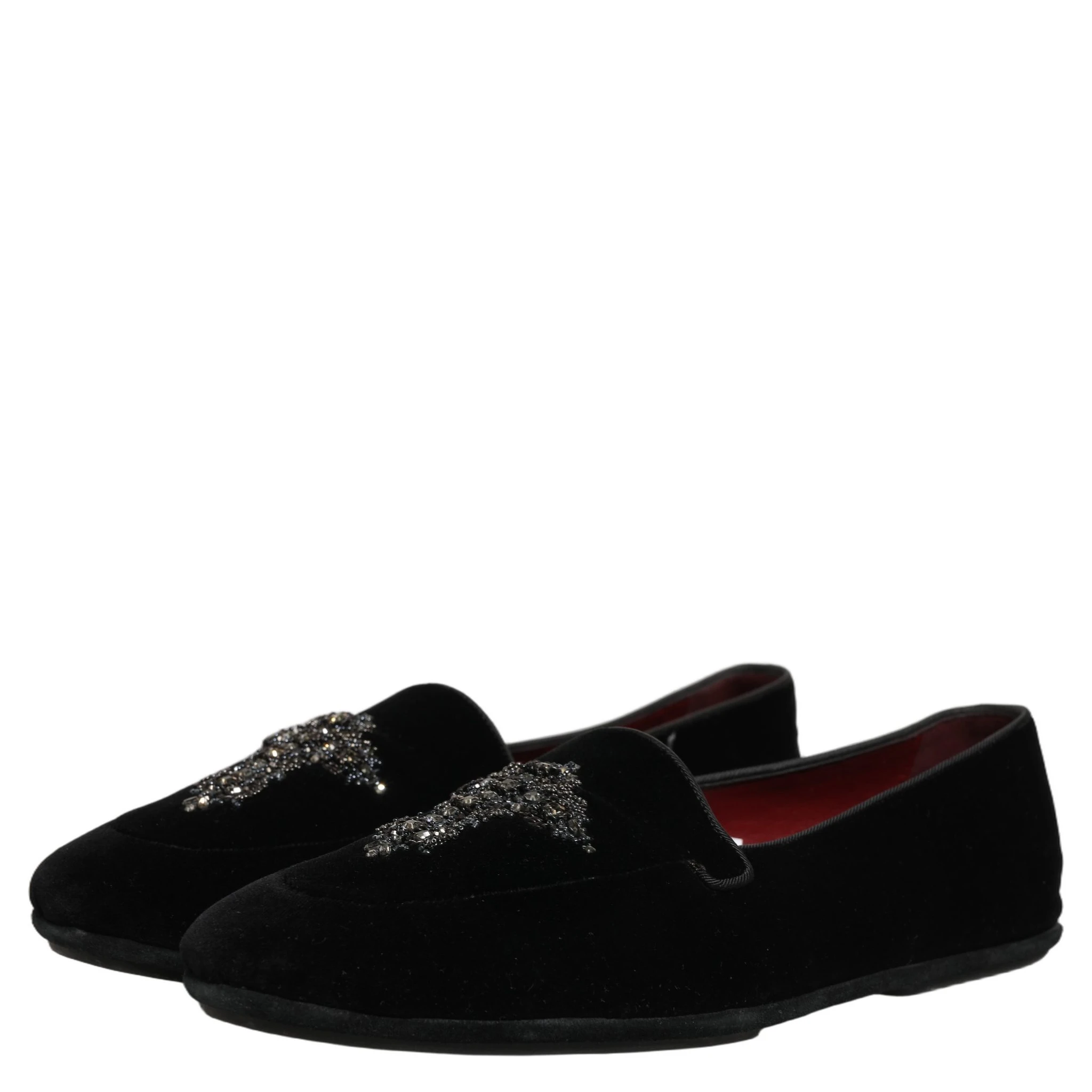 Black Suede Embellished Dress Loafers Shoes