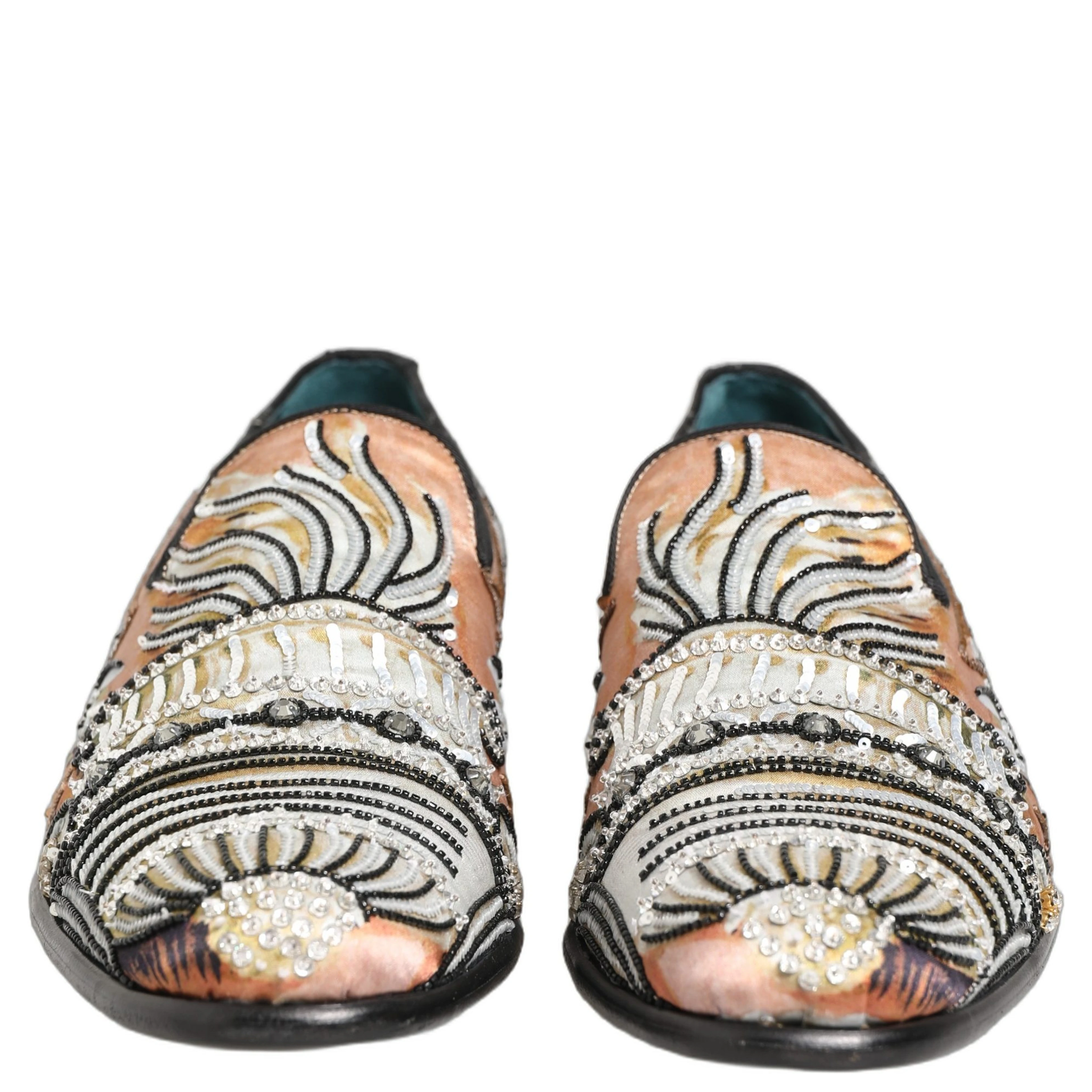 Multicolor Brocade Sequin Dress Loafers Shoes
