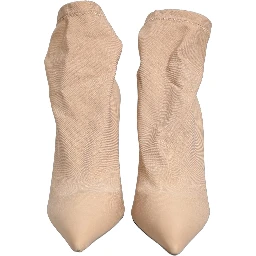 Beige Stretch Socks Heels Ankle Boots Shoes