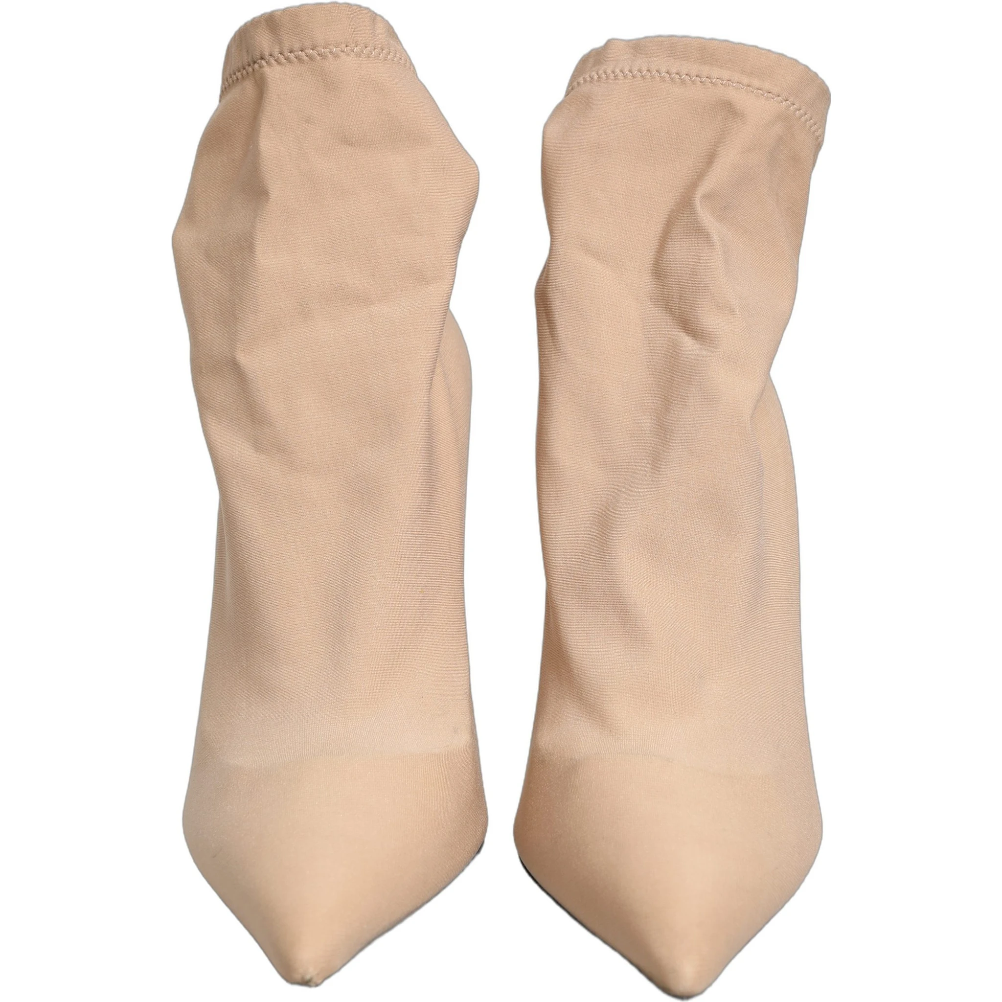 Beige Stretch Socks Heels Ankle Boots Shoes