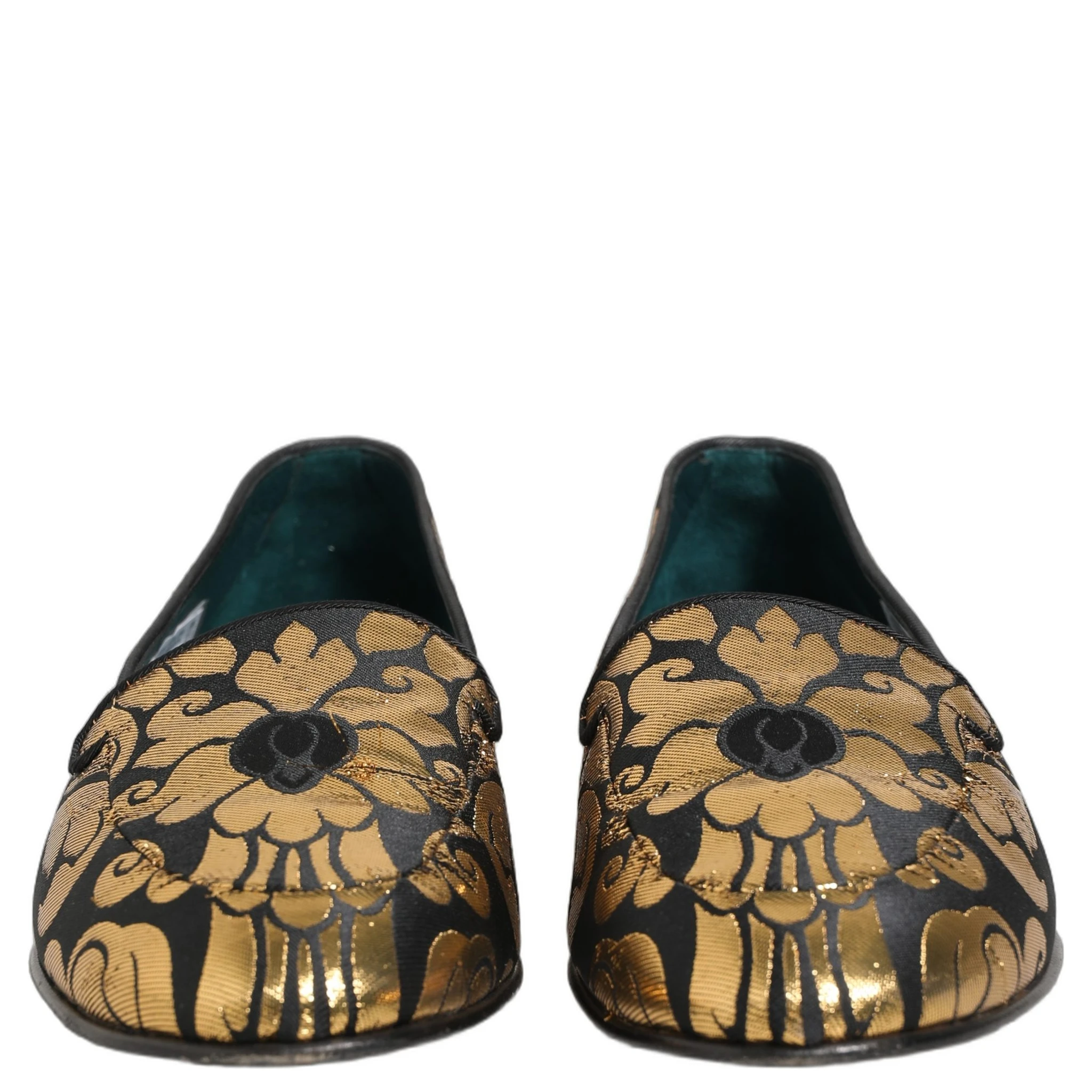 Black Gold Floral Jacquard Dress Loafers Shoes