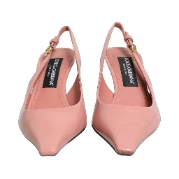 Pink Leather Mid Heels Slingbacks Shoes