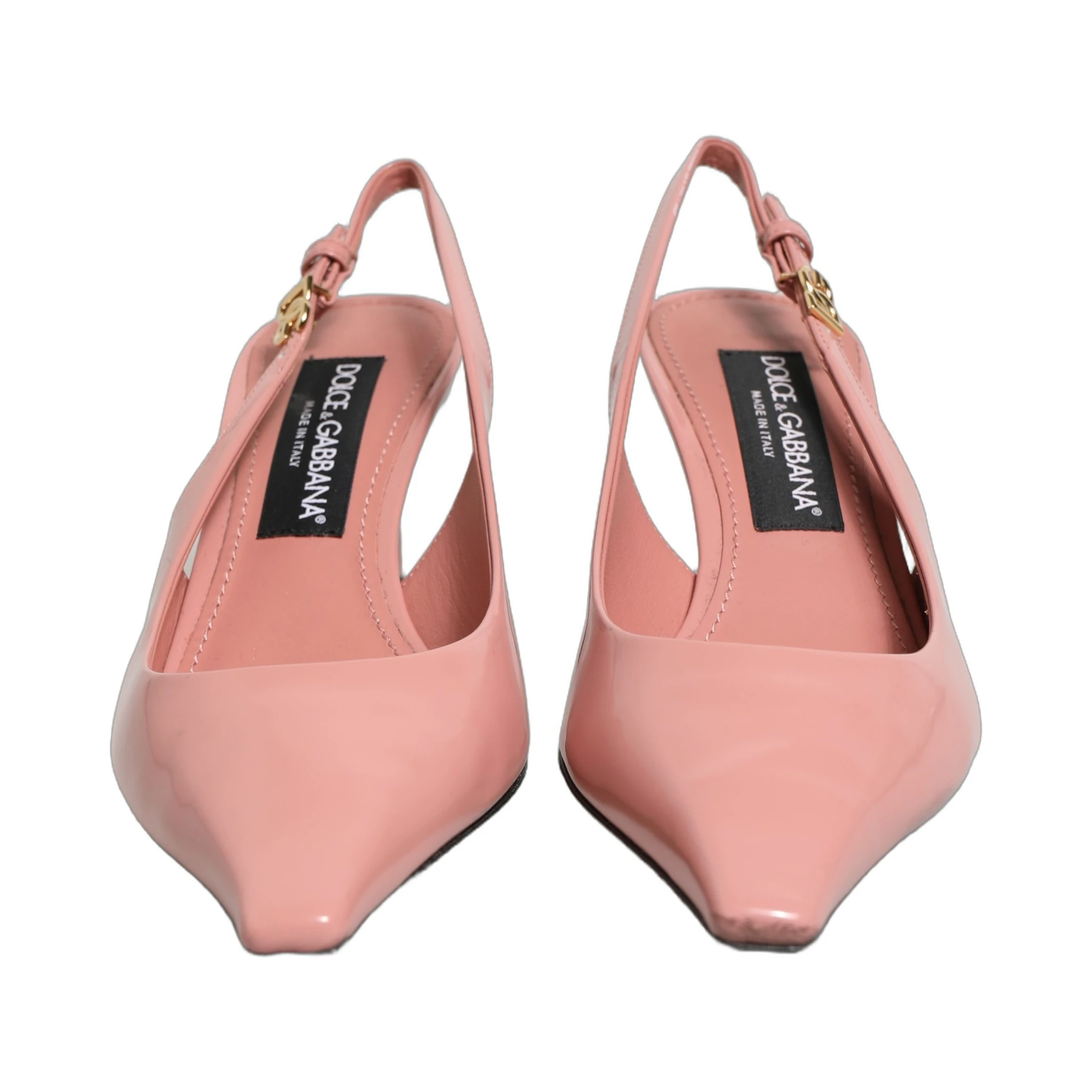 Pink Leather Mid Heels Slingbacks Shoes