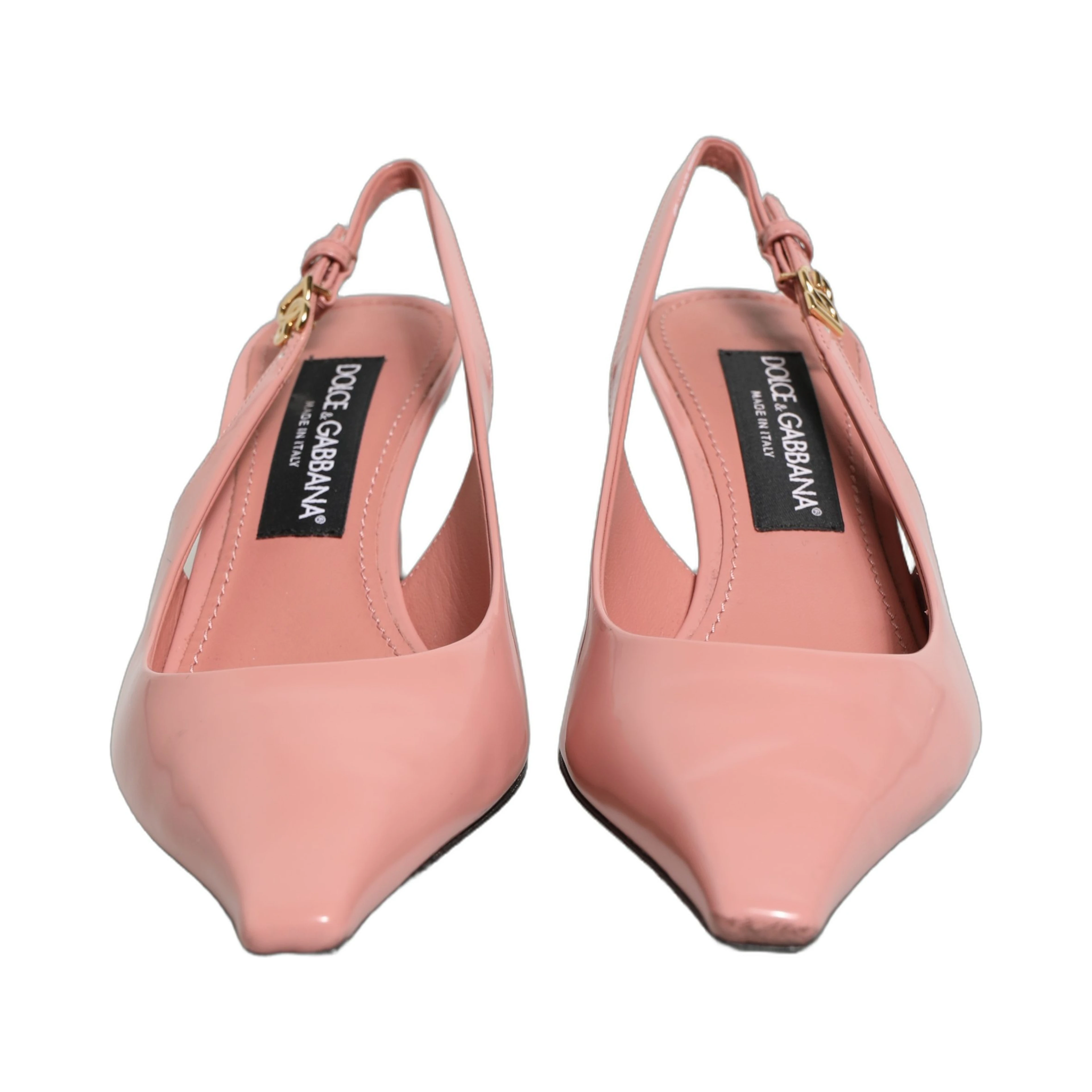 Pink Leather Mid Heels Slingbacks Shoes