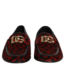 Red Leopard Print Pony Hair Dress Loafers Shoes