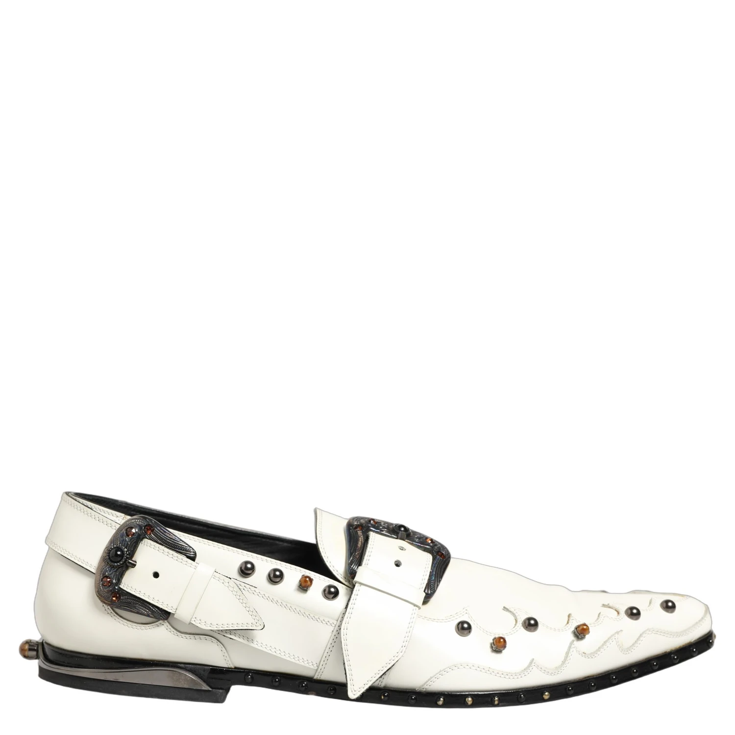 White Studded Formal Dress Monk Strap Shoes