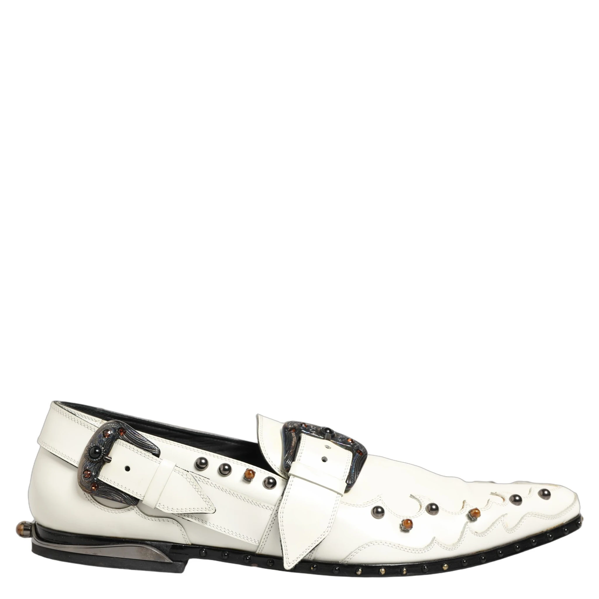 White Studded Formal Dress Monk Strap Shoes