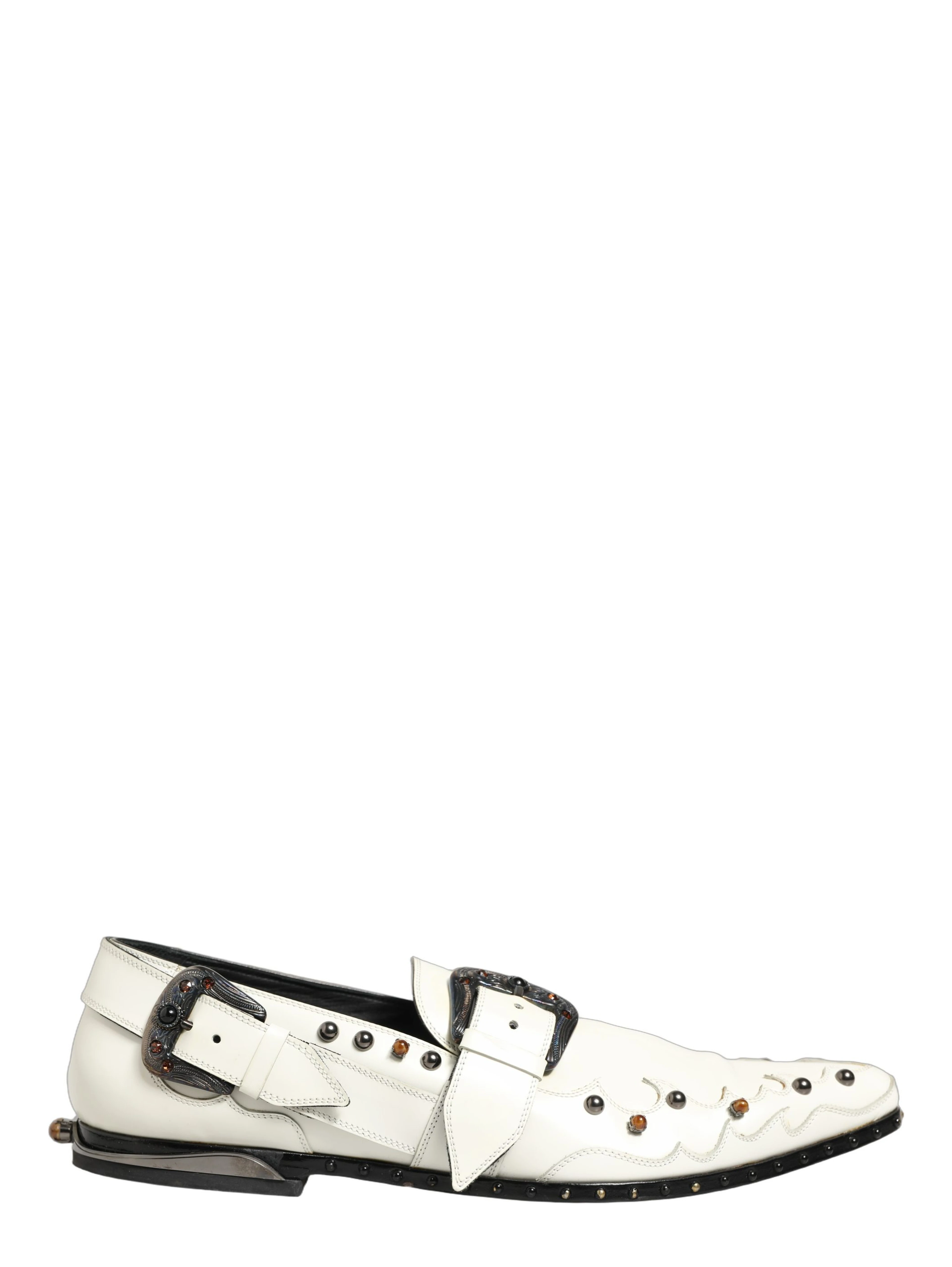 White Studded Formal Dress Monk Strap Shoes