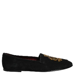 Black Velvet Crown Embroidery Loafers Shoes
