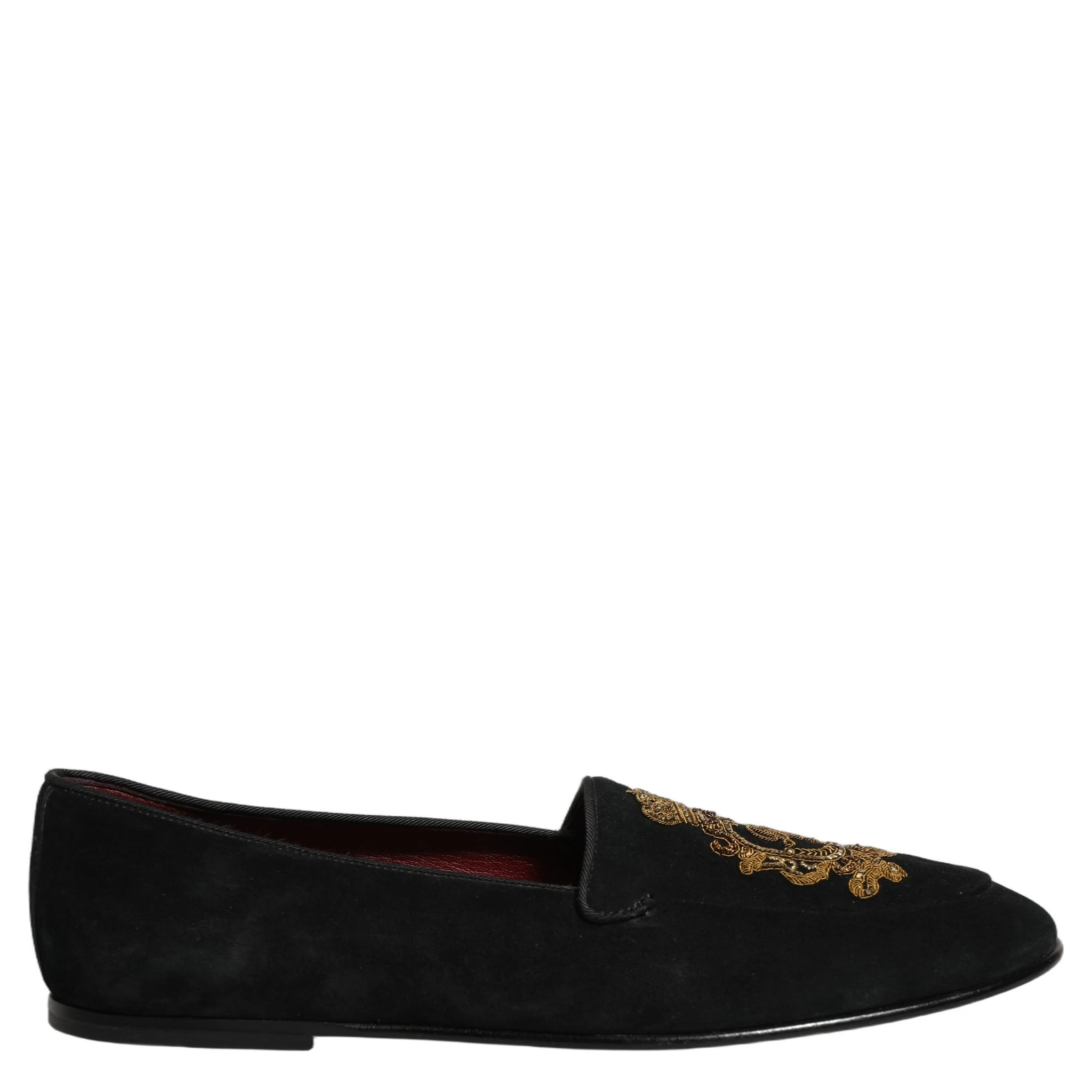 Black Velvet Crown Embroidery Loafers Shoes
