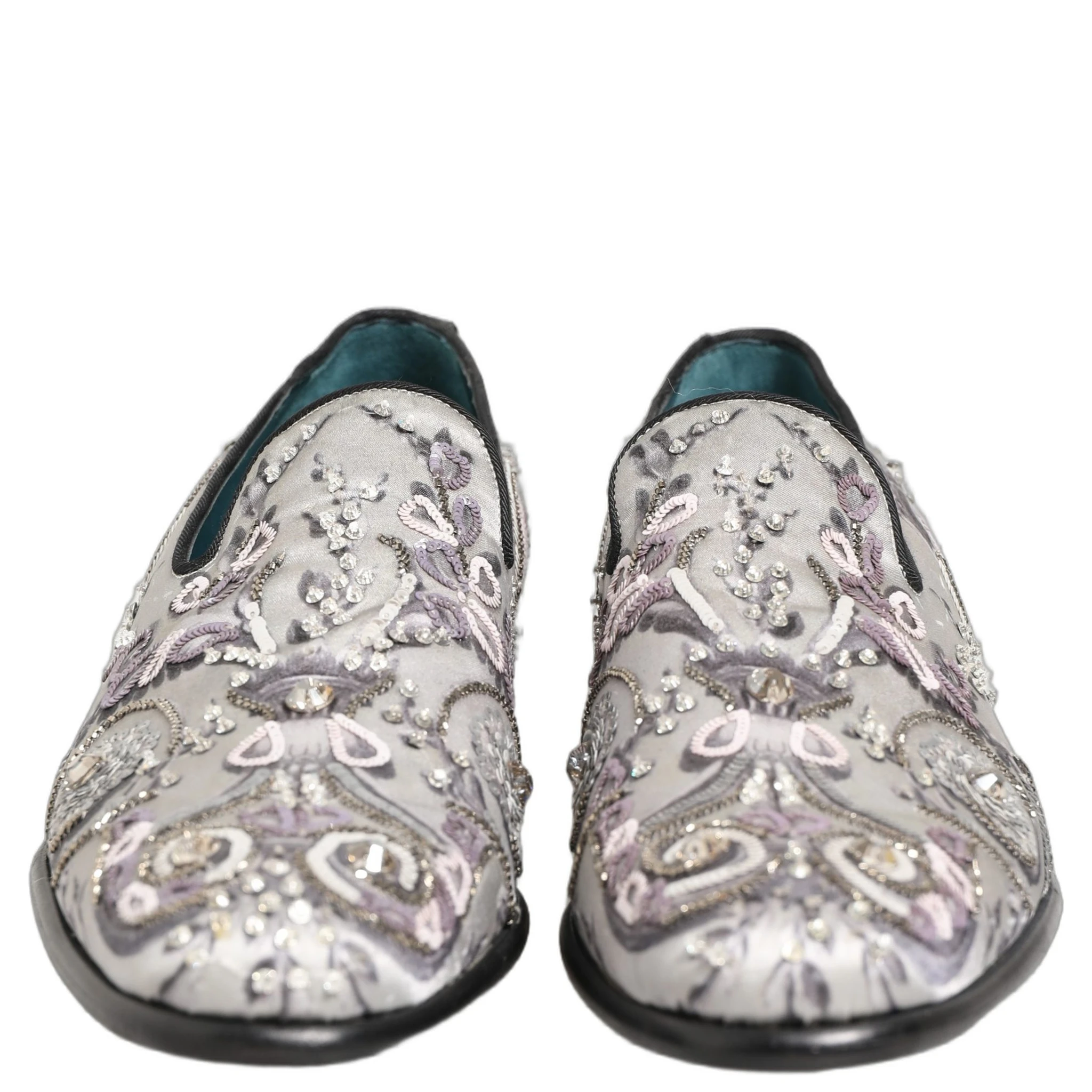 White Sequined Formal Slip On Loafers Shoes