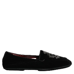 Black Velvet Crown Embroidery Loafers Shoes