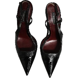 Black Exotic Patent Leather Slingback Pumps Shoes