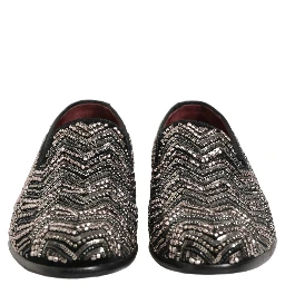 Black Velvet Floral Embellished Loafers Shoes