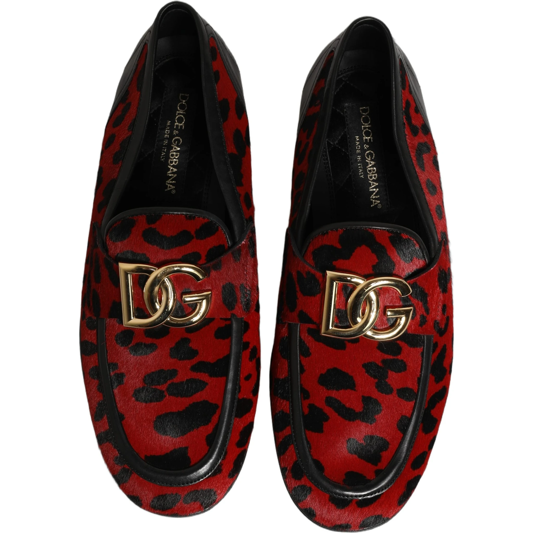 Red Leopard Print Pony Hair Dress Loafers Shoes