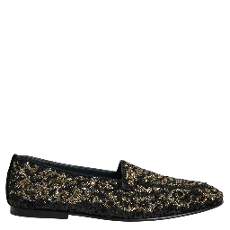 Black Gold Embellished Dress Loafers Shoes