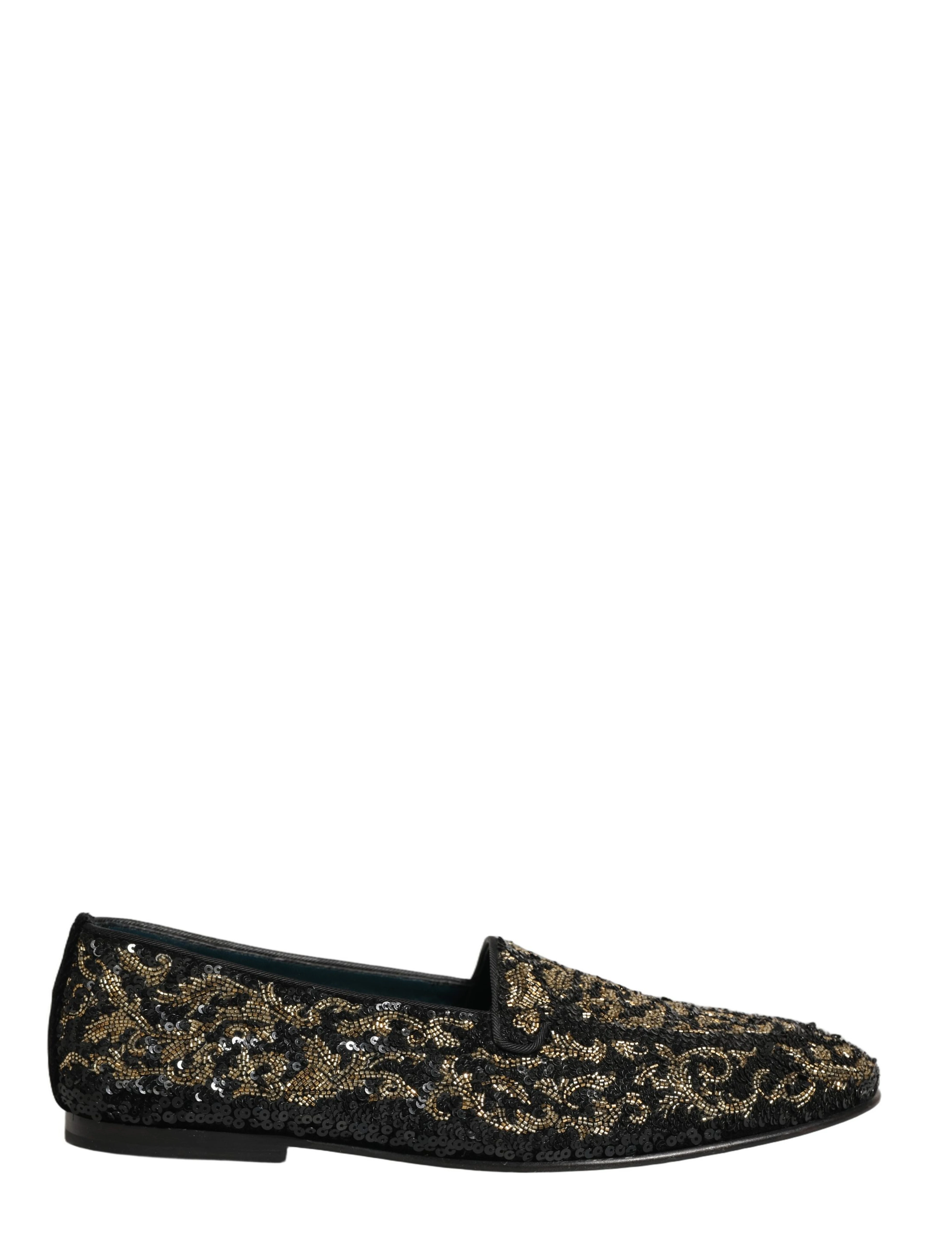 Black Gold Embellished Dress Loafers Shoes