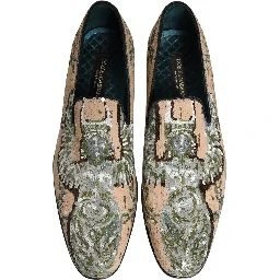 Beige Sequin Embroidery Dress Loafers Shoes