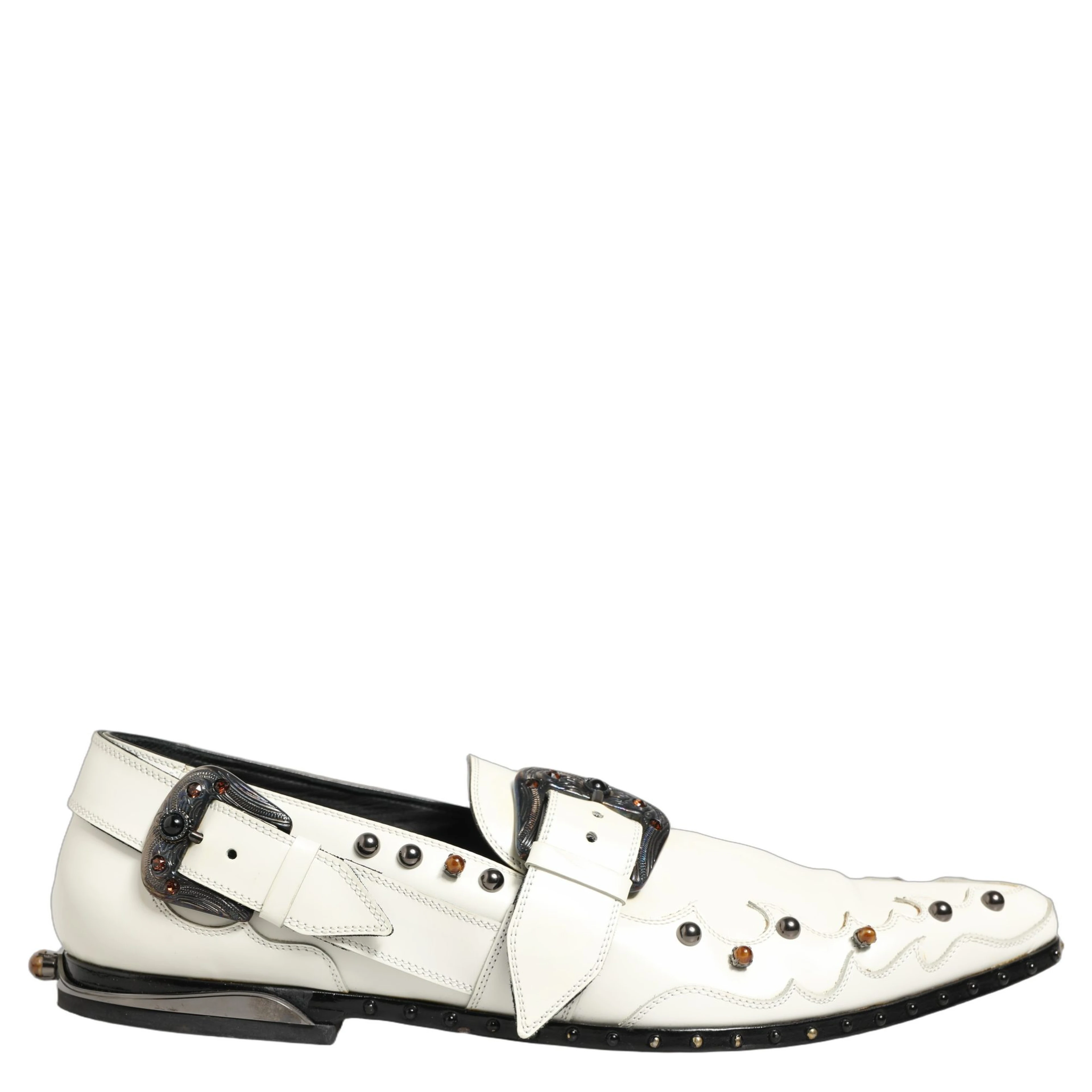 White Studded Formal Dress Monk Strap Shoes