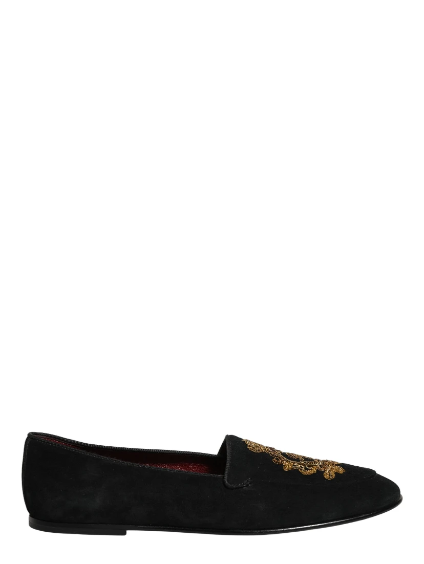 Black Velvet Crown Embroidery Loafers Shoes