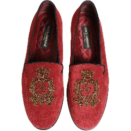 Red Velvet Logo Embroidery Men Loafers Shoes