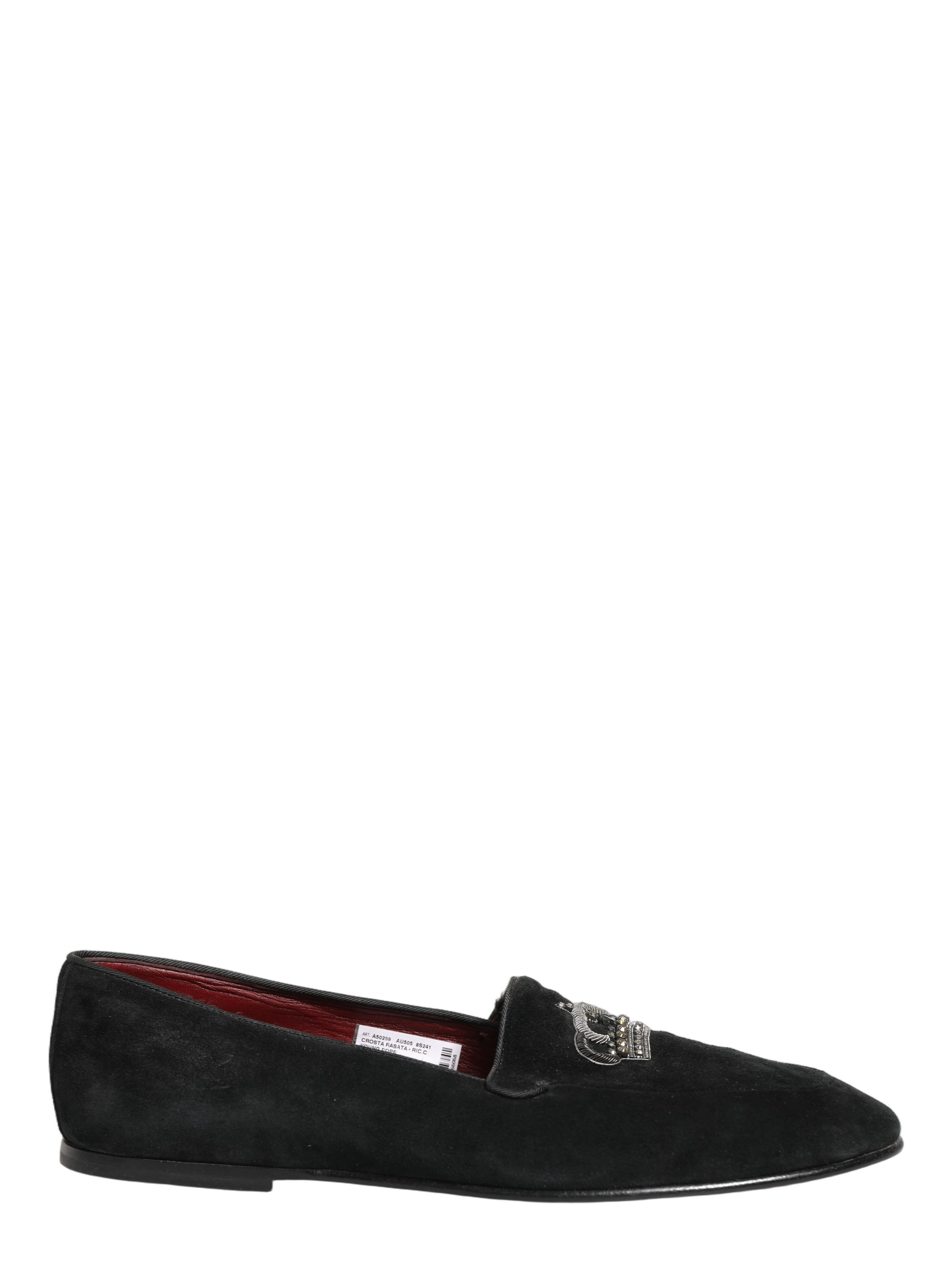 Black Crown Embellished Dress Loafers Shoes