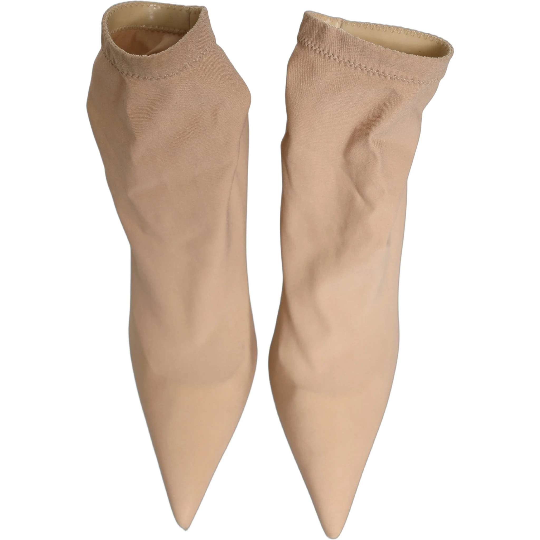 Beige Stretch Socks Heels Ankle Boots Shoes