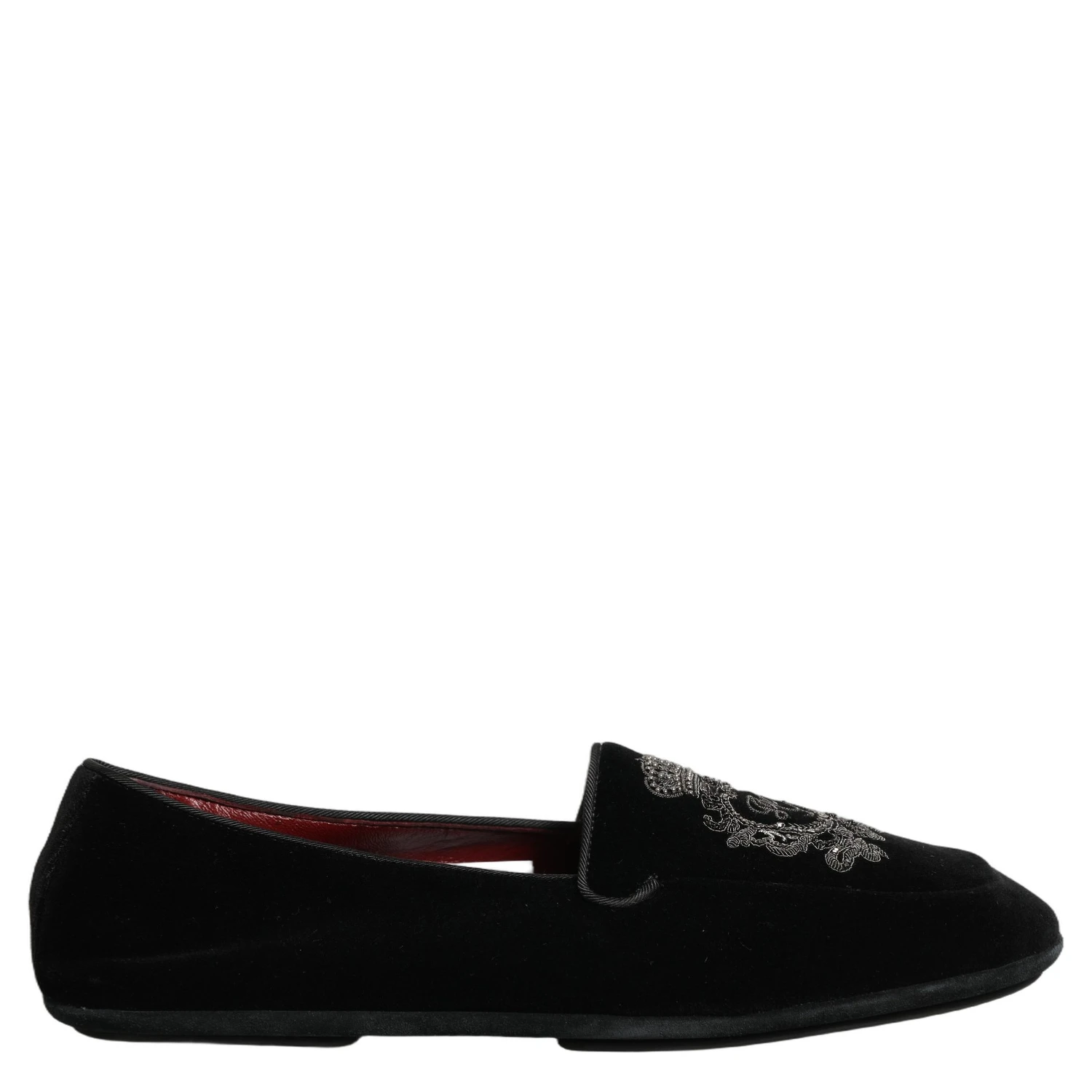 Black Velvet Crown Embroidery Loafers Shoes