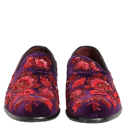 Violet Red Bead Embellished Loafers Shoes