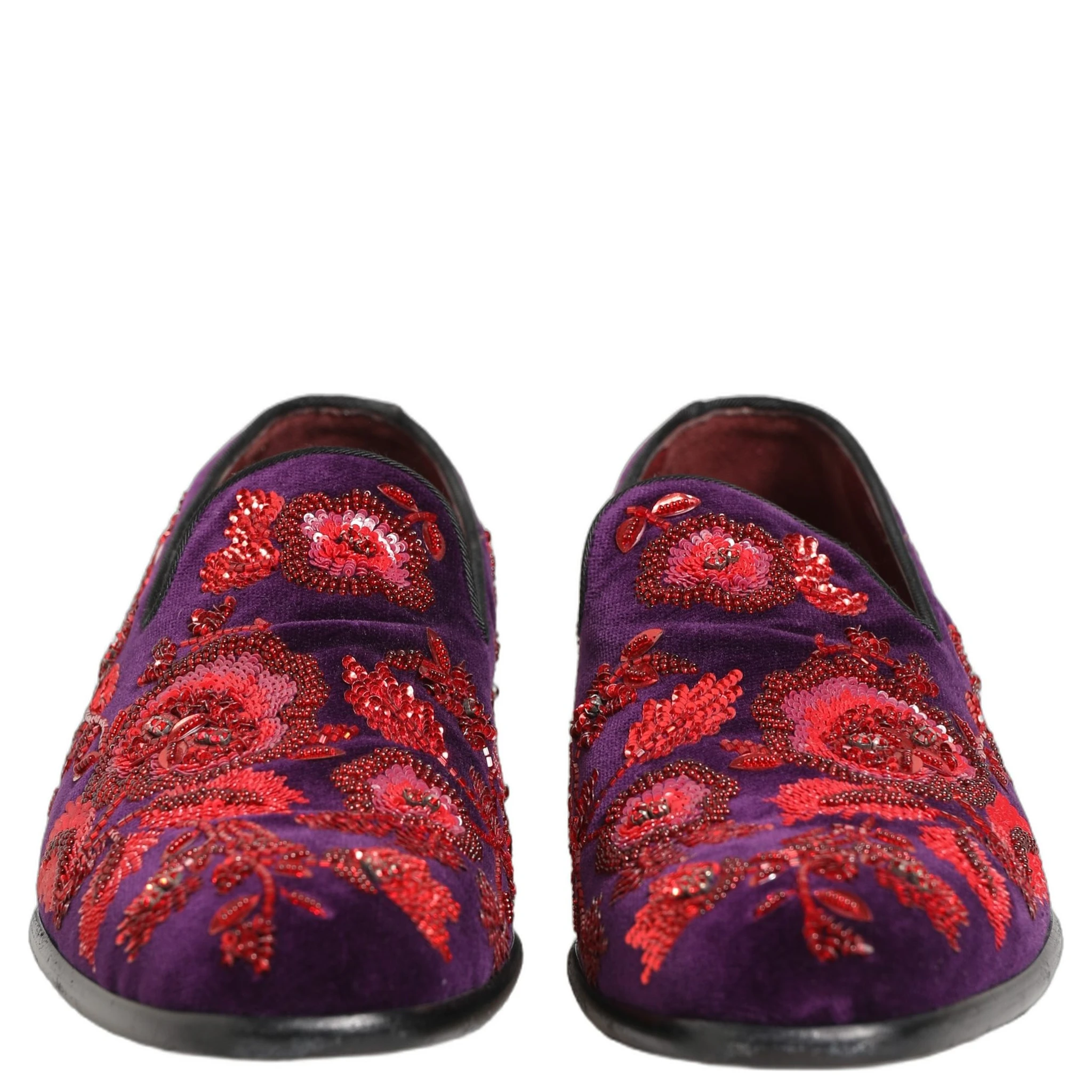 Violet Red Bead Embellished Loafers Shoes