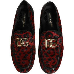 Red Leopard Print Pony Hair Dress Loafers Shoes