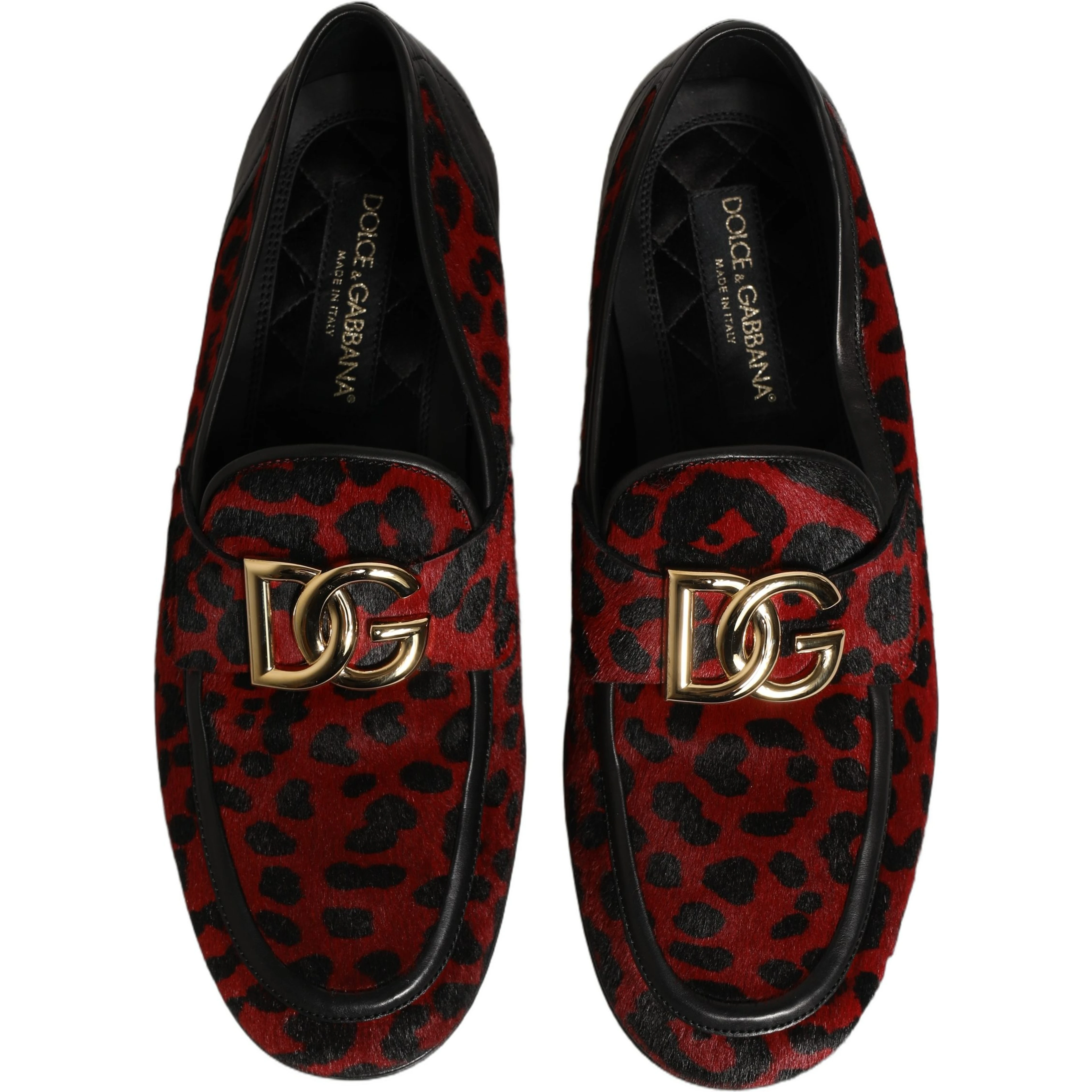 Red Leopard Print Pony Hair Dress Loafers Shoes