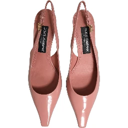 Pink Leather Mid Heels Slingbacks Shoes