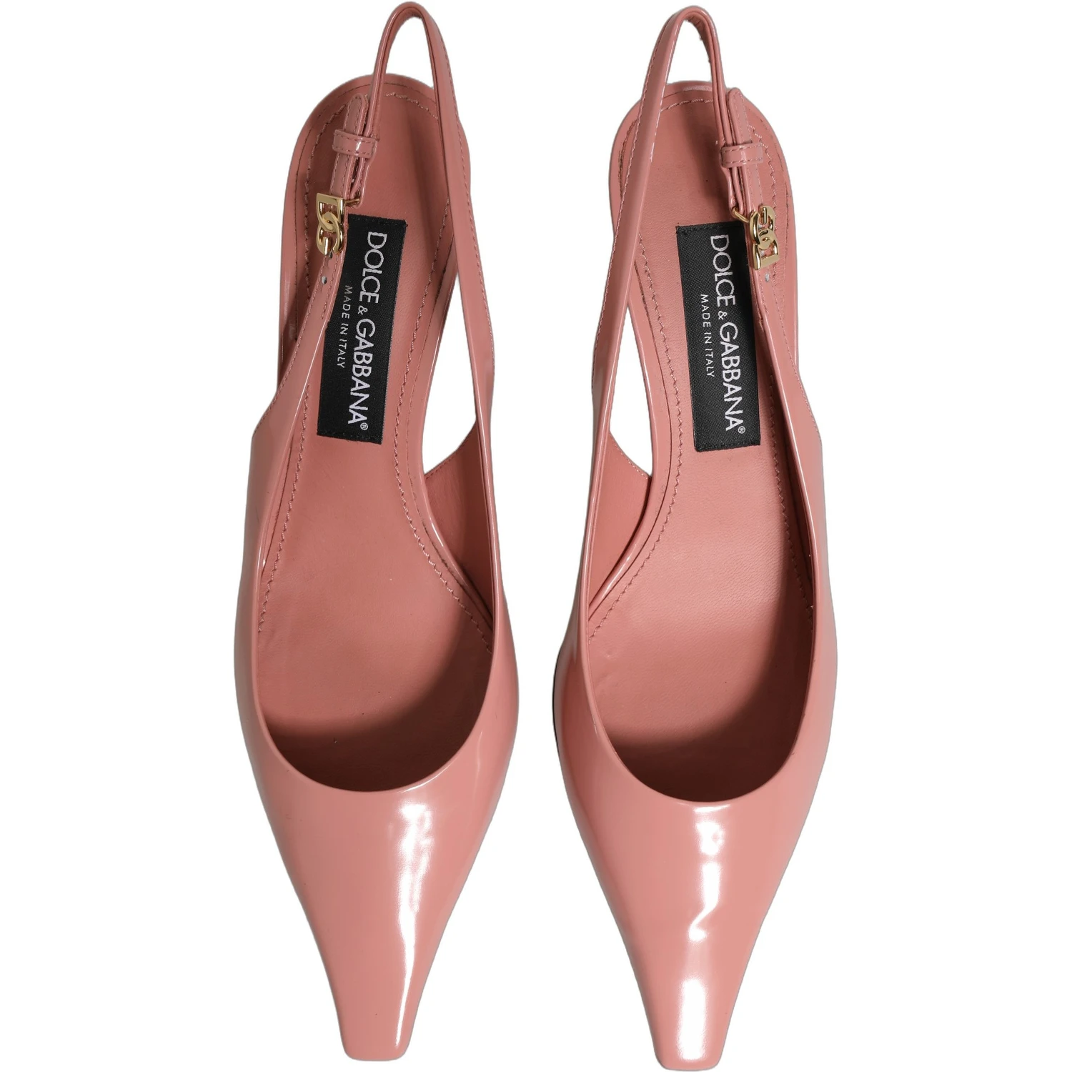 Pink Leather Mid Heels Slingbacks Shoes